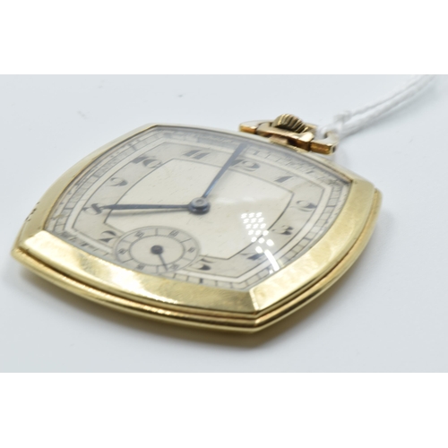 880 - 9ct Gold cased crown wind open face dress pocket watch, the silvered dial with Arabic numerals and s... 