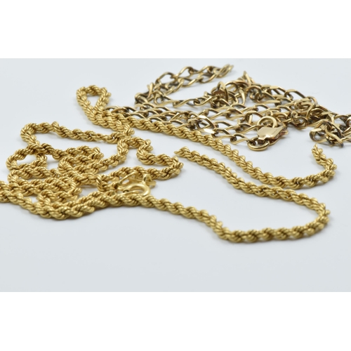 881 - 18ct Gold rope link chain, 3g (at fault) together with a 9ct gold curb link chain, 5g