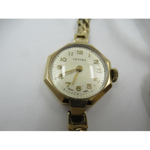 899 - Ladies 9ct gold cased Vertex wristwatch on a 9ct gold bracelet, together with another 9ct gold cased... 