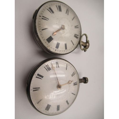 902 - Two antique silver cased fusee pocket watches (at fault), a gun metal cased calendar moonphase pocke... 