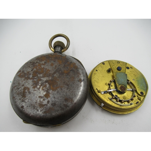 902 - Two antique silver cased fusee pocket watches (at fault), a gun metal cased calendar moonphase pocke... 