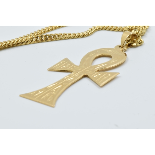 950 - 18ct Gold coptic cross pendant and curb link chain, 21.5g