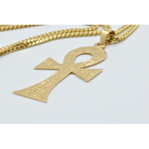 950 - 18ct Gold coptic cross pendant and curb link chain, 21.5g