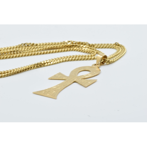 950 - 18ct Gold coptic cross pendant and curb link chain, 21.5g