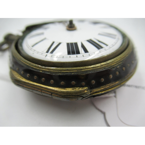 960 - George III gilt metal and tortoiseshell pair cased pocket watch, the enamel dial with Roman numerals... 