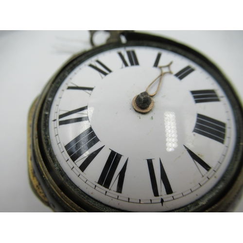 960 - George III gilt metal and tortoiseshell pair cased pocket watch, the enamel dial with Roman numerals... 