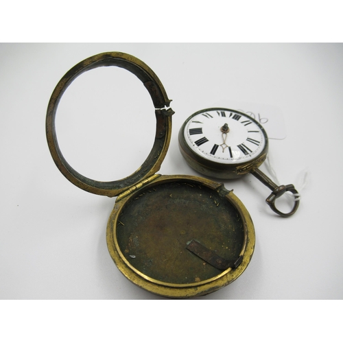 960 - George III gilt metal and tortoiseshell pair cased pocket watch, the enamel dial with Roman numerals... 