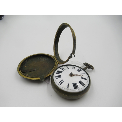 960 - George III gilt metal and tortoiseshell pair cased pocket watch, the enamel dial with Roman numerals... 