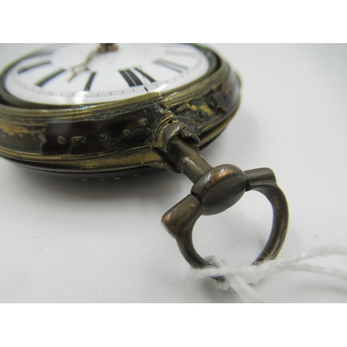 960 - George III gilt metal and tortoiseshell pair cased pocket watch, the enamel dial with Roman numerals... 