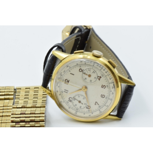 982 - Gentleman's gold plated chronograph wristwatch, the silvered dial with Arabic numerals, centre secon... 