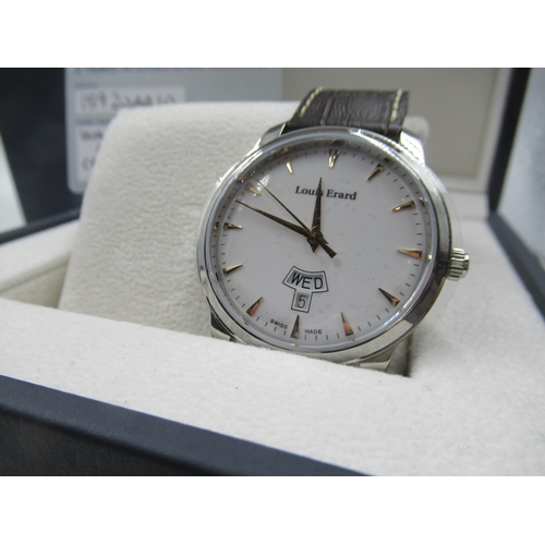 984 - Louis Erard gentleman's circular stainless steel quartz wristwatch, the white dial with gilt batons,... 