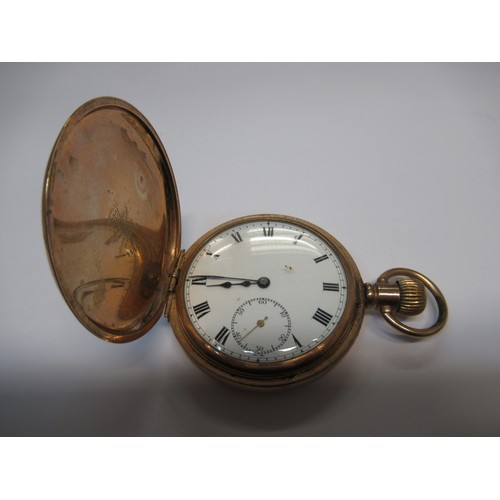 836 - Gold plated full hunter pocket watch with keyless movement together with a similar open face pocket ... 