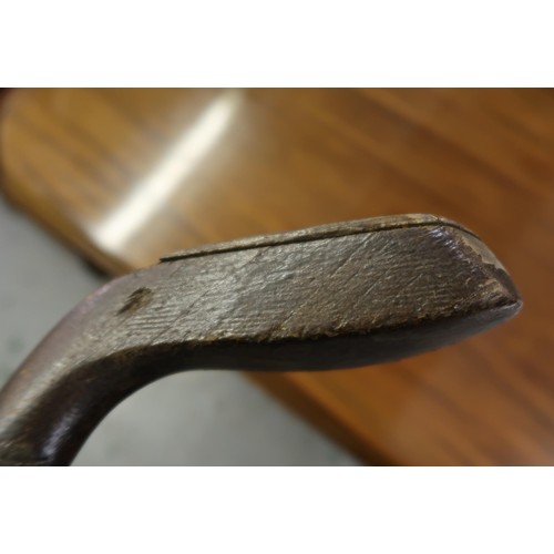 116 - Early Hickory shafted weighted golf wood, together with two steel headed clubs