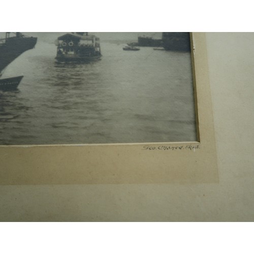 322 - Early 20th Century photograph, view in Hong Kong harbour, signed on the mount ' Geo. Chance ', 9ins ... 