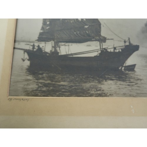 322 - Early 20th Century photograph, view in Hong Kong harbour, signed on the mount ' Geo. Chance ', 9ins ... 