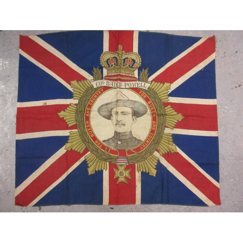 225 - Early 20th Century scouting flag, two other flags and two printed silk handkerchiefs