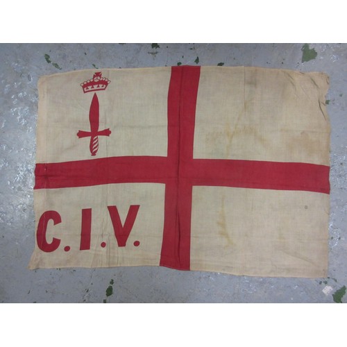 225 - Early 20th Century scouting flag, two other flags and two printed silk handkerchiefs