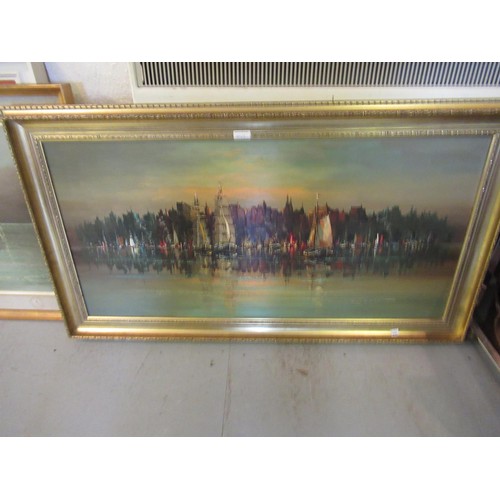 1042 - Brian D. Horswell, oil on canvas, sunset moorland landscape, 17ins x 29ins, framed together with a l... 