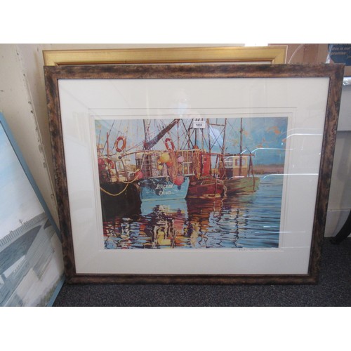 1032 - Martin Decent, artist signed Limited Edition coloured print, boats in a harbour, 18ins x 24ins, fram... 