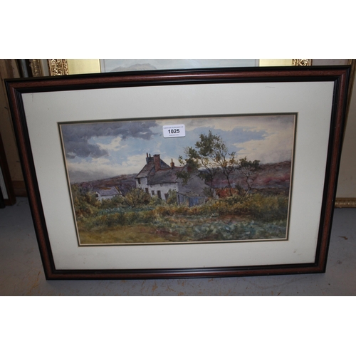 1025 - F. Boisseree, 19th Century watercolour, Highland landscape with cottage, figure and brook, signed, w... 