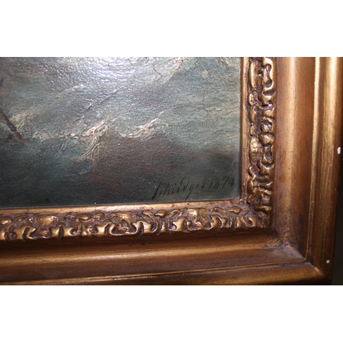 1291 - 19th Century Continental school, oil on panel, figures in an open boat approaching a square rigger i... 