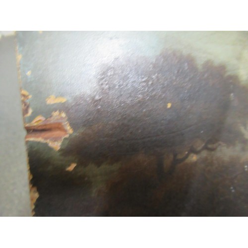 1288 - 19th Century primitive school, oil on panel, view of a country house and garden with child riding a ... 