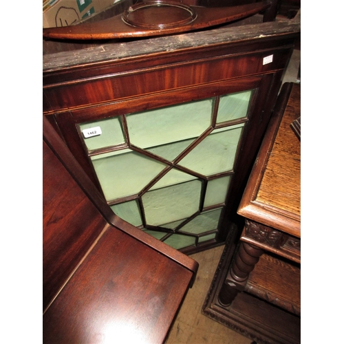 2446 - George III mahogany and line inlaid hanging corner cabinet with a single astragal glazed door enclos... 