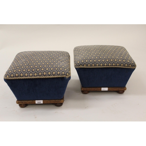 2448 - Pair of Victorian square upholstered footstools raised on low bun feet