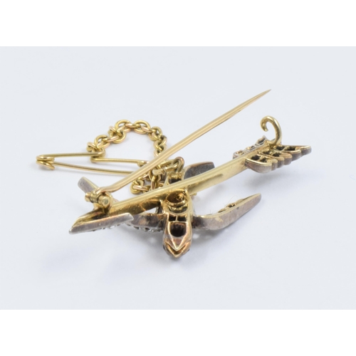 1003 - Victorian swallow arrow design bar brooch set multiple rose cut diamonds, 48mm wide