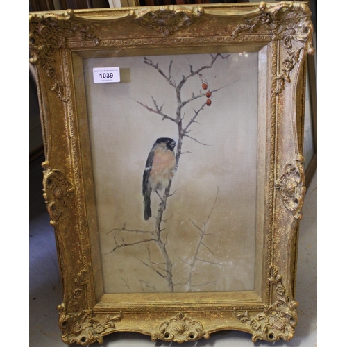 1039 - Arthur Wardle, oil on canvas board, study of a bullfinch, signed, 15ins x 9.75ins, gilt framed