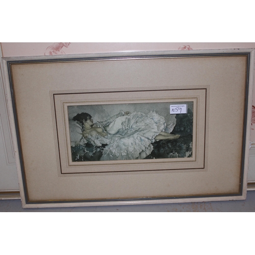 1059 - Sir William Russell Flint, signed sepia toned monochrome print, three seated girls, 11.75ins x 23.25... 