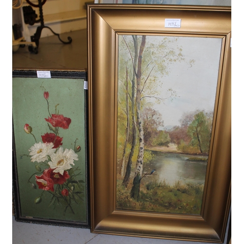 1086 - Oil on canvas, shipping scene, 14ins x 24ins, gilt framed, an oil on canvas, river scene with a King... 