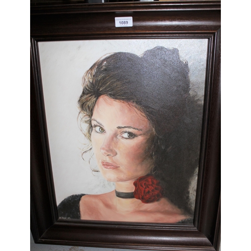 1089 - K. Tyler, Late 20th Century oil on canvas, head and shoulder portrait of a young lady, signed, frame... 