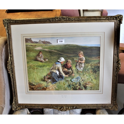 1104 - Robert Carrick, watercolour, children picking wild flowers in a landscape, signed and dated 1887, 12... 