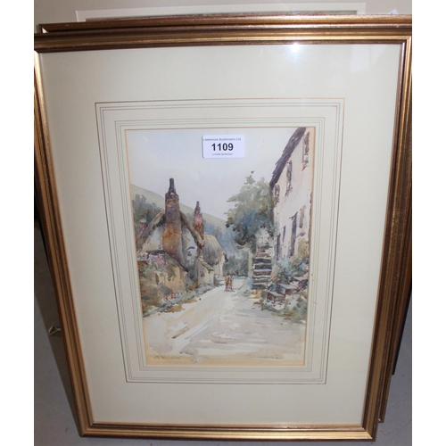 1109 - M. Wellman, pair of watercolours, street scenes with figures, signed, 10ins x 6.75ins, gilt framed