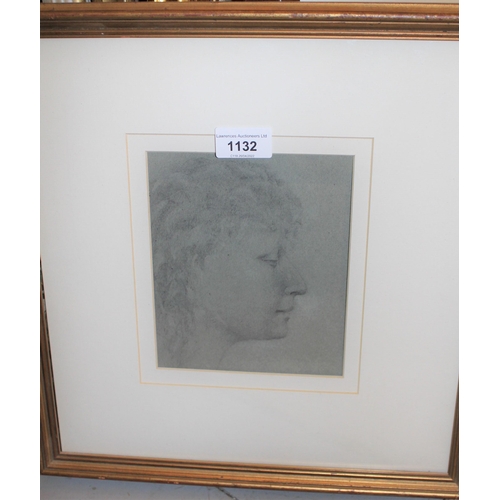 1132 - Pre-Raphaelite style pencil drawing, head study of a young lady, 6.5ins x 5.5ins