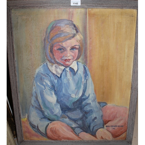 1142 - Bess Defries Brady signed oil on canvas, portrait of a child, dated 39 (1939), 24ins x 20ins