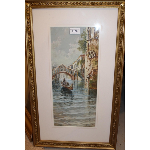 1166 - Y. Gianni signed watercolour and gouache, boatman on a Venetian backwater, ornate gilt framed, 16ins... 