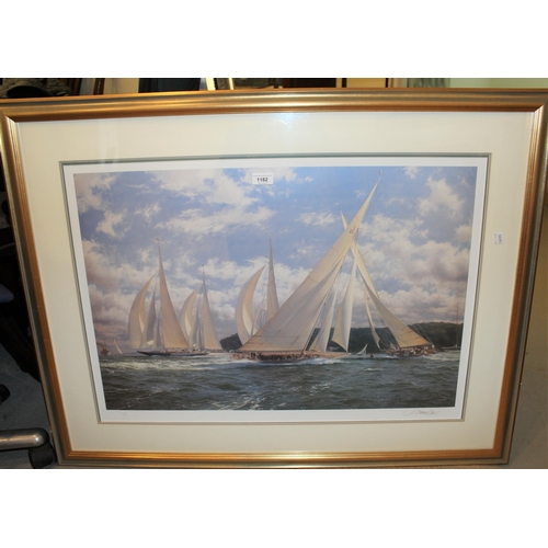 1182 - J. Stephen Dews, signed colour print, J-class yachts racing off the Isle of Wight, Limited Edition N... 