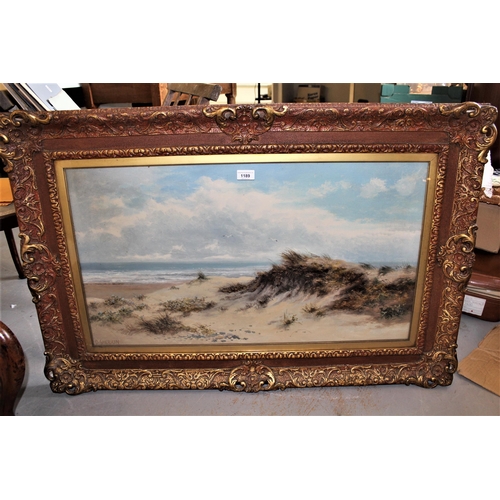 1189 - Daniel Sherrin, oil on canvas, beach scene, signed, 18ins x 32ins, gilt framed