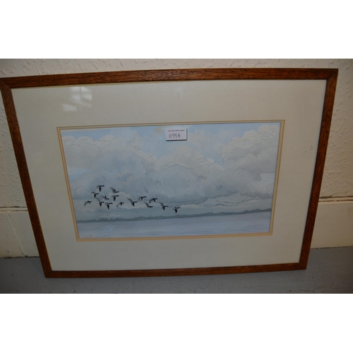 1199A - Keith Brandwood, original gouache titled ' Brents Moving up the Swale ', signed, oak framed, 8ins x ... 