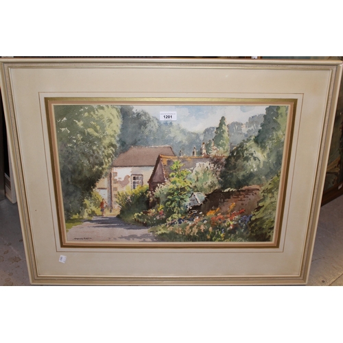 1201 - Roland F. Spencer-Ford, watercolour ' A Quiet Corner in Castle Combe, Wiltshire ', signed, 14ins x 2... 