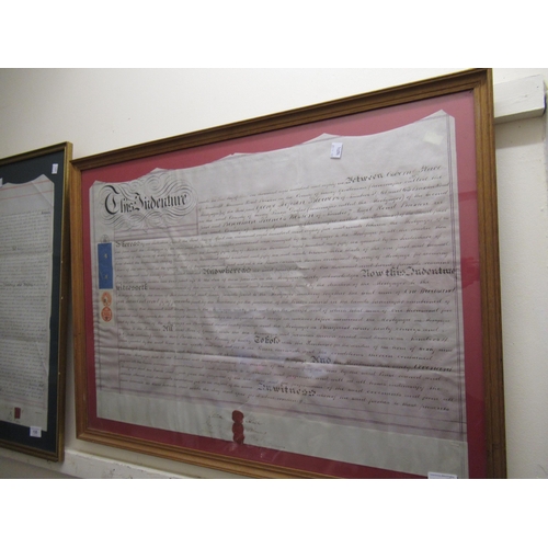 135 - Two framed 19th Century indentures with wax seals relating to Brixton and St Leonards on sea