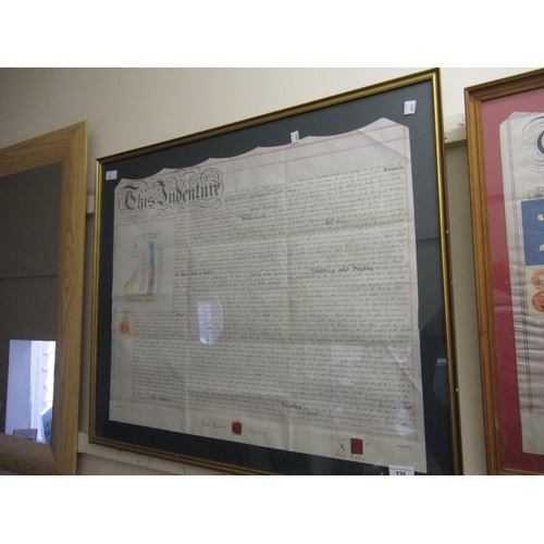 135 - Two framed 19th Century indentures with wax seals relating to Brixton and St Leonards on sea