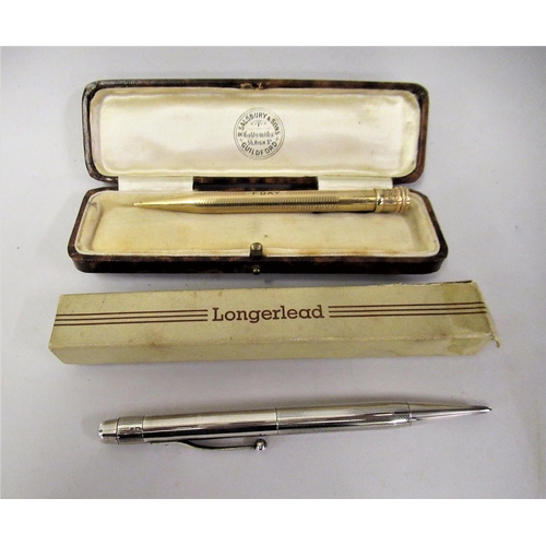 136 - American gold plated Ingersoll propelling pencil with box and a  silver Longerlead propelling pencil... 