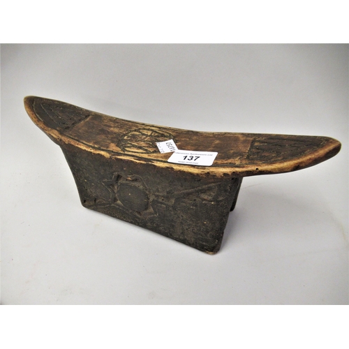 137 - African native carved wooden head rest