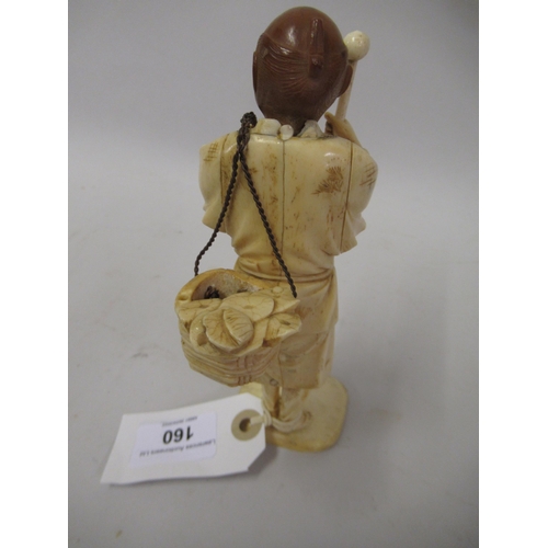 160 - 19th Century Japanese carved ivory figure of a man holding a basket, 6.5ins high