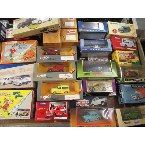 172 - Box containing a collection of Limited Edition Corgi diecast model vehicles of Morris Minor advertis... 