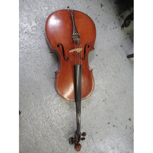 192 - Late 19th / early 20th Century cello with 29.5in two section back, with bow, in a soft case