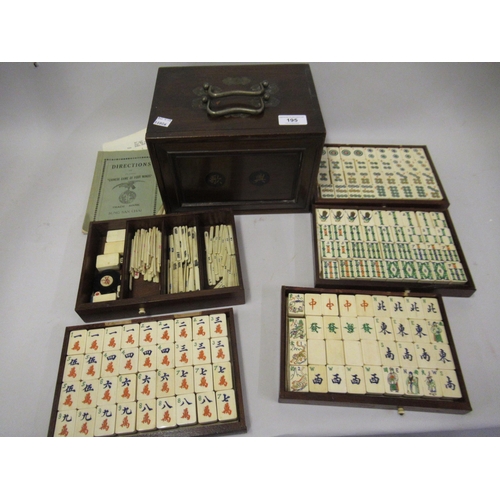 195 - Early 20th Century Mahjong set in hardwood case with bone and bamboo counters